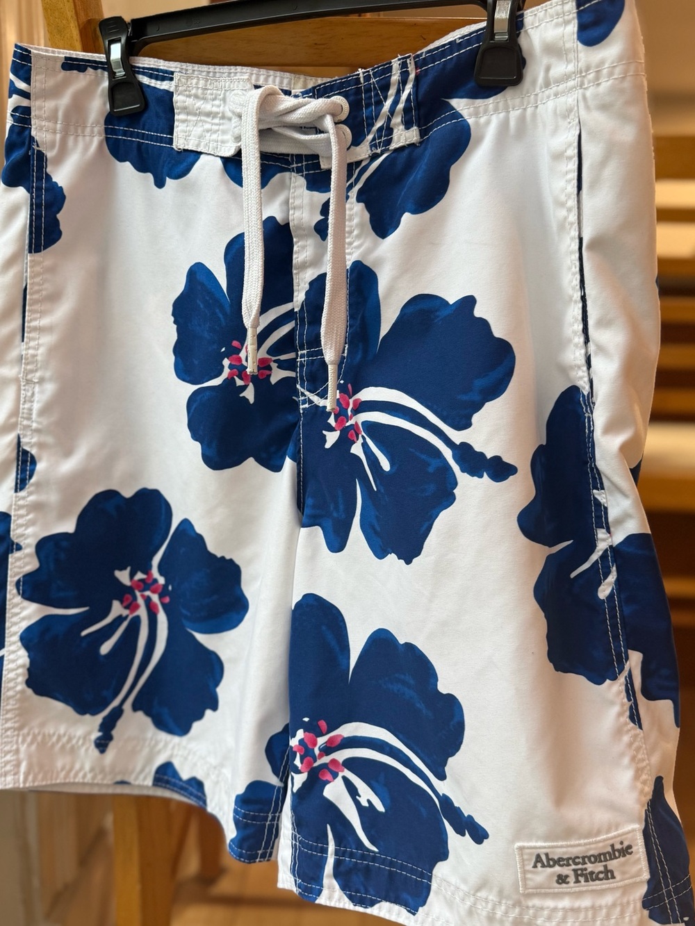 Abercrombie & Fitch White and Navy Floral Hybrid Shorts